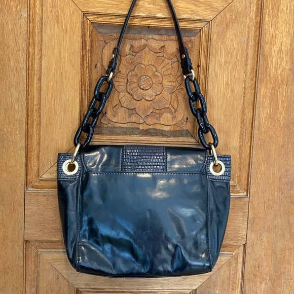 MILLY leather twist lock shoulder bag black gray gold - Picture 8 of 16